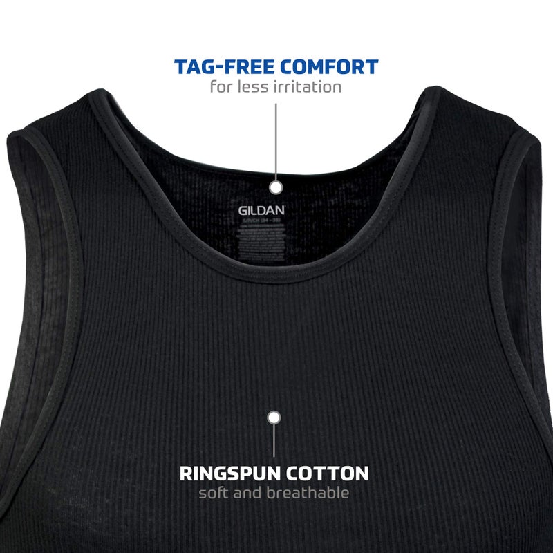 Gildan Men's A-Shirt Tanks, Multipack, Style G1104, Black (6 Pack), Small - Image 3
